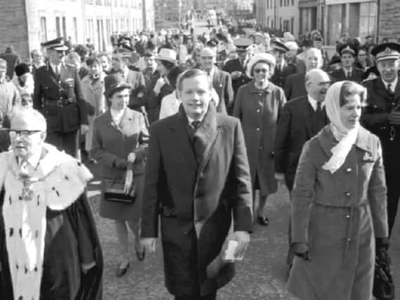 US Apollo astronaut Neil Armstrong receives the Freedom of the Burgh at Langholm in the Borders in March 1972. PIC: TSPL