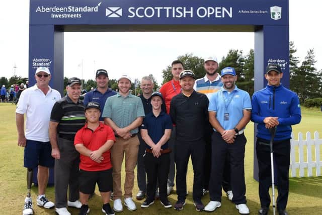 Some of the EDGA Scottish Open competitors joined Dane Soren Kjeldsen and Ryan Fox of New Zealand on the putting green at The Renaissance Club. Picture: Getty Images