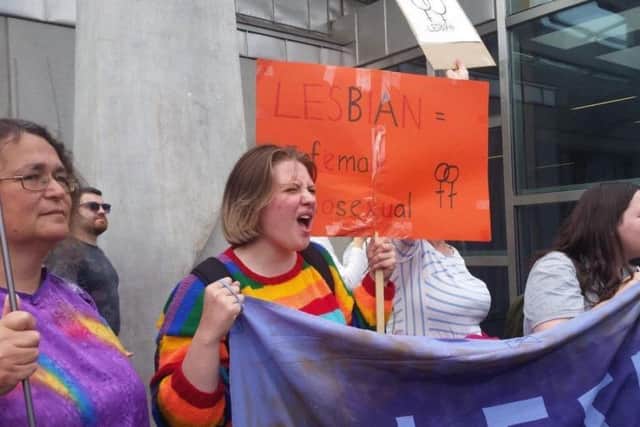 Lesbian protestors at Pride.