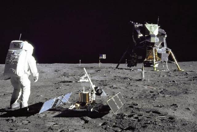 Apollo 11 - Aldrin Looks Back at Tranquillity Base. Credit: NASA.