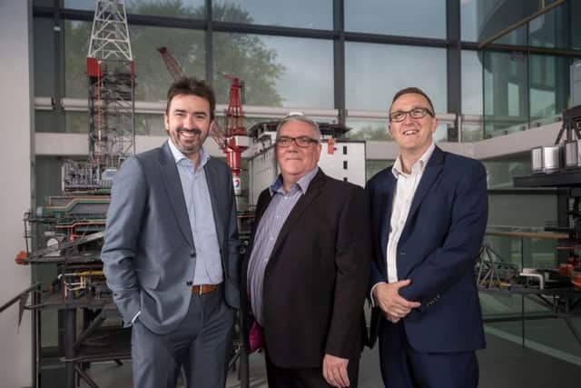 From left: David Horton of HFB Consulting with Bruce Christie and Grant Wallace of Salos. Picture: Newsline Media