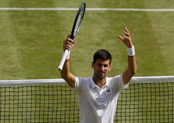 Novak Djokovic celebrates his semi-final victory. Picture: Tim Ireland/AFP/Getty Images
