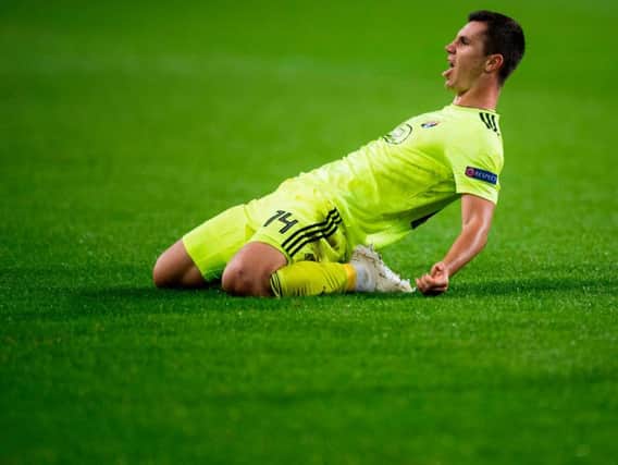 Amer Gojak celebrates a goal for Dinamo Zagreb