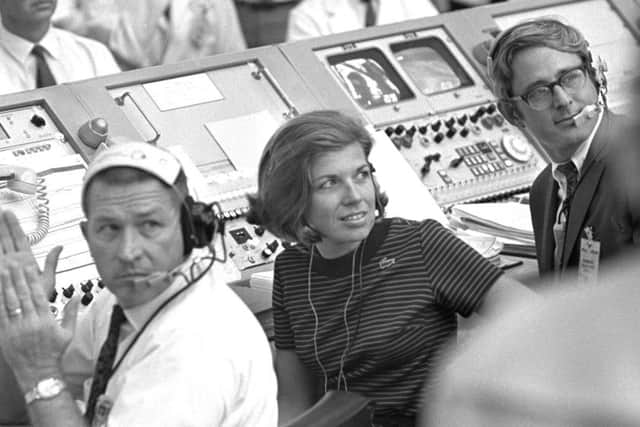 Nasa trailblazer JoAnn Morgan watches the launch of Apollo 11 at Cape Canaveral (NASA via AP)