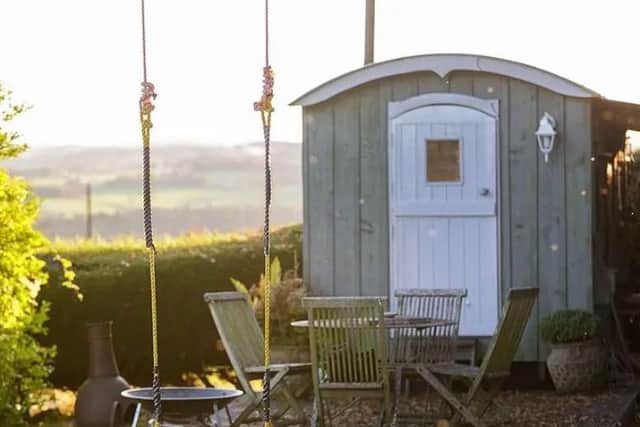 The hut lies in a secluded large garden with views down the valley. Sleeps two with a shower room near. Picture: AirBnB