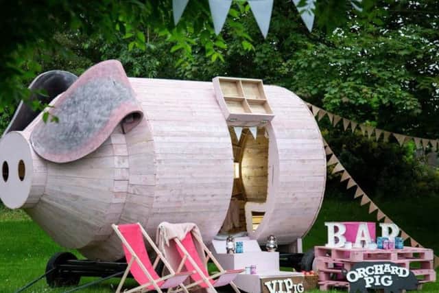 Orchard Pig Pink have created the worlds first portable piggy home, complete with all the necessities for a night under the stars. Picture: AirBnB