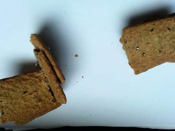 The biscuits have been contaminated with small nails. Picture: SWNS
