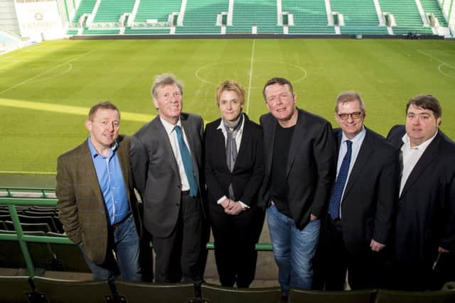 Founding directors of Hibernian Supporters Ltd pictured at Easter Road in 2015. (L/R) Gordon Smith, MSP for Edinburgh Eastern Kenny MacAskill, Hibs chief executive Leeann Dempster, Charlie Reid, Stephen Dunn and Jim Adie. Picture: SNS