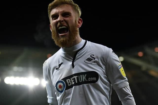 Oli McBurnie celebrates a goal for Swansea. Picture: Alex Davidson/Getty