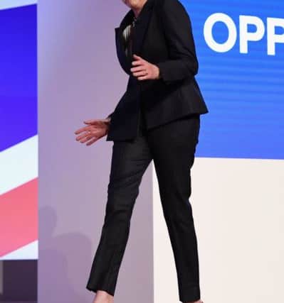 May becomes the Dancing Queen of the Conservative Party Conference. Picture: Jeff J Mitchell/Getty