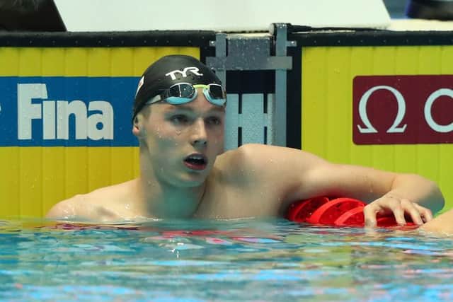 Duncan Scott checks his time on the results board. Picture: Catherine Ivill/Getty