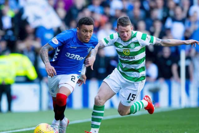 James Tavernier of Rangers battles with Jonny Hayes of Celtic