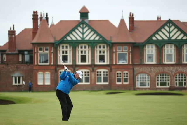 LYTHAM ST ANNES, ENGLAND - JULY 18: Paul Lawrie of Scotland hits a shot during the third practice round prior to the start of the 141st Open Championship at Royal Lytham & St Annes on July 18, 2012 in Lytham St Annes, England. (Photo by Andrew Redington/Getty Images)
