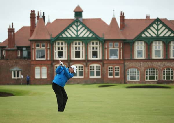 LYTHAM ST ANNES, ENGLAND - JULY 18:  Paul Lawrie of Scotland hits a shot during the third practice round prior to the start of the 141st Open Championship at Royal Lytham & St Annes on July 18, 2012 in Lytham St Annes, England.  (Photo by Andrew Redington/Getty Images)