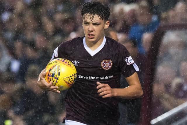 Hearts' Aaron Hickey during the first Betfred Cup group game against Dundee United. Picture: Paul Devlin/SNS
