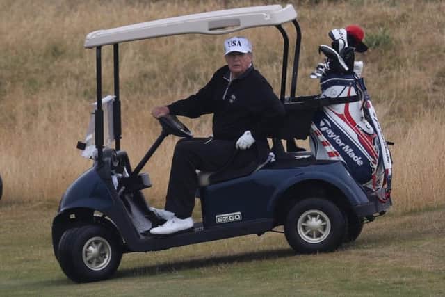 Mr Trump on a visit to Turnberry in July 2018. The US State Department paid the resort more than 55,000 in connection with the trip. Picture: Andrew Milligan