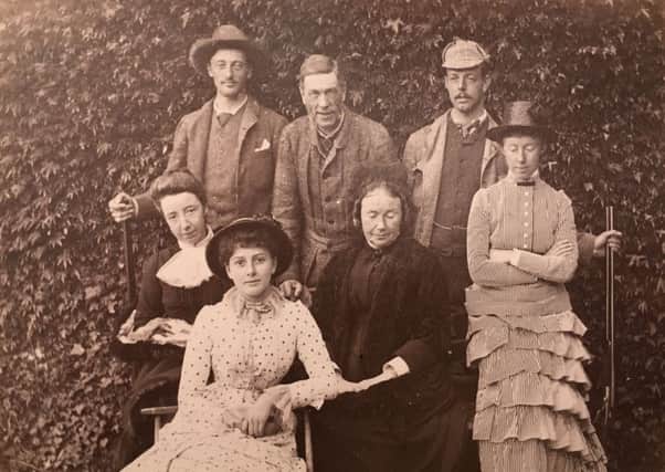 Janet Coats Black (far left) and her husband James Tait Black (back row middle) pictured in 1883 (Images by courtesy of Michael Bruce, Glen Tanar. Picture: Lucinda Byatt)
