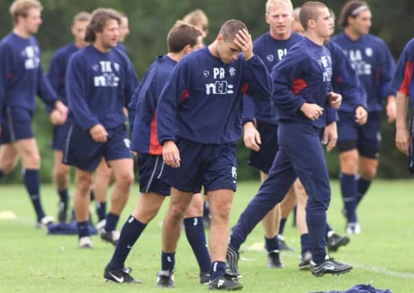 Paul Ritchie cuts a dejected figure during training at Rangers, where he never played a competitive fixture. Picture: SNS