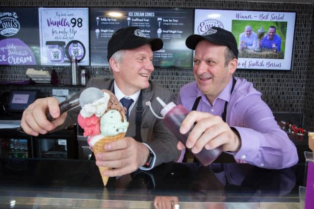 Trade minister Ivan McKee with David Equi at Equis current ice cream factory in Hamilton. Picture: Scottish Enterprise