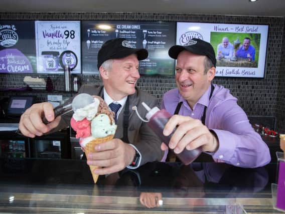 Trade minister Ivan McKee with David Equi at Equis current ice cream factory in Hamilton. Picture: Scottish Enterprise