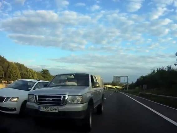 In Ms McGuire's dashcam clip a car can be seen speeding up behind her vehicle and ramming her. Picture: Twitter/Annie_McGuire