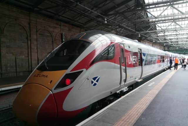 Tartan livery Azuma making its Edinburgh debut today before operating the 0540 Flying Scotsman to London tomorrow. Picture: The Scotsman