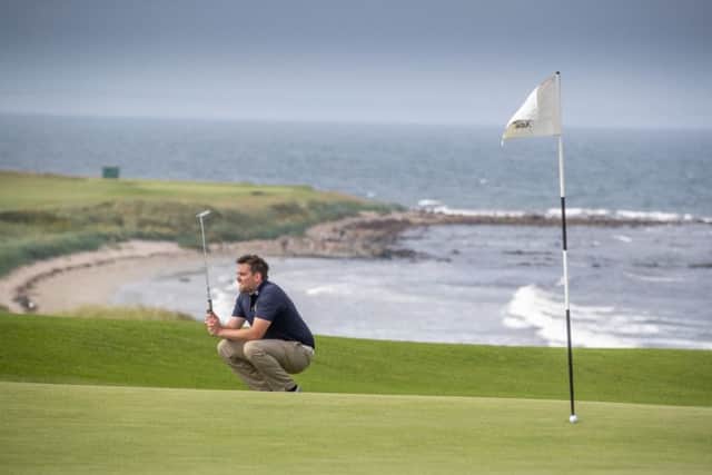 Stuart McLaren contemplates a shot at Balcomie during his second round at the Scottish Amateur Championship. Picture: Kenny Smith