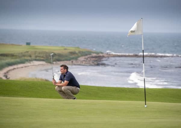 Stuart McLaren contemplates a shot at Balcomie during his second round at the Scottish Amateur Championship. Picture: Kenny Smith