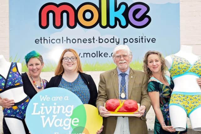 From left: Kirsty Lunn, Molke creative director; Rachel Morrison, Living Wage accreditation officer; Provost of Perth and Kinross Dennis Melloy; and Ros Marshall, Molke operations director. Picture: Kelly McIntyre