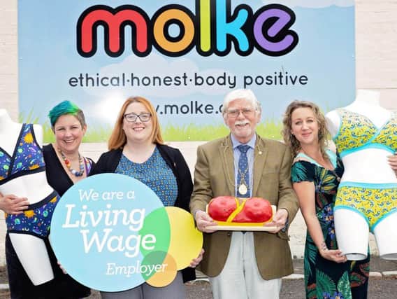 From left: Kirsty Lunn, Molke creative director; Rachel Morrison, Living Wage accreditation officer; Provost of Perth and Kinross Dennis Melloy; and Ros Marshall, Molke operations director. Picture: Kelly McIntyre