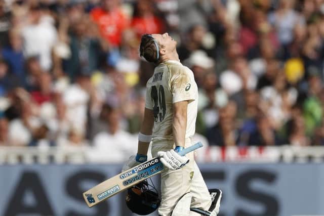Steve Smith celebrates his century at Edgbaston.
