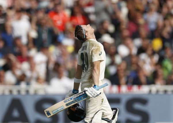 Steve Smith celebrates his century at Edgbaston.