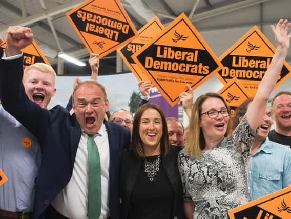 Jane Dodds, centre, celebrates winning the Brecon and Radnor by-election, but the results suggest a no-deal Brexit is being normalised (Picture: Matthew Horwood/Getty Images)