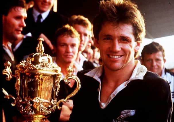 All Blacks captain David Kirk with the William Webb Ellis trophy in 1987. Picture: AP