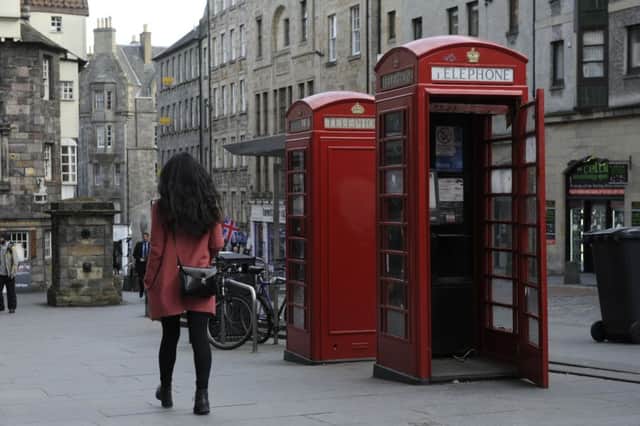 Telephone boxes on the Royal Mile at 63-67 High Street which are going to be converted.