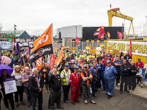 The shipyard, home of the city's famous Samson and Goliath cranes, is on the brink of closure. Photo: Press Association