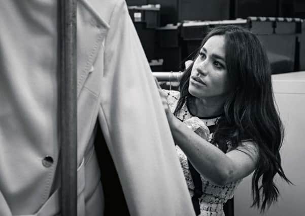 The Duchess of Sussex in the workroom of Smart Works, the clothing charity of which she is a patron. Picture: @SUSSEXROYAL/Getty