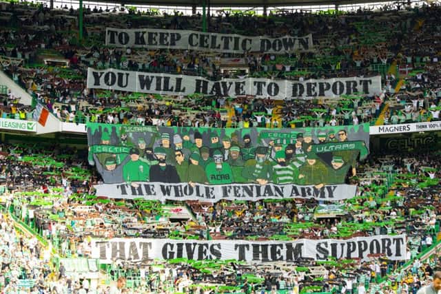 Green Brigade unfurl a banner pre-match. Pic: SNS