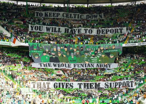 Green Brigade unfurl a banner pre-match. Pic: SNS