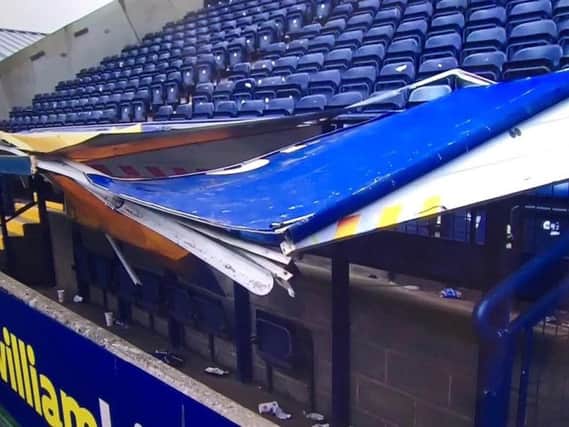 Images from Sky Sports showing the damaged disabled section in the away end at Rugby Park