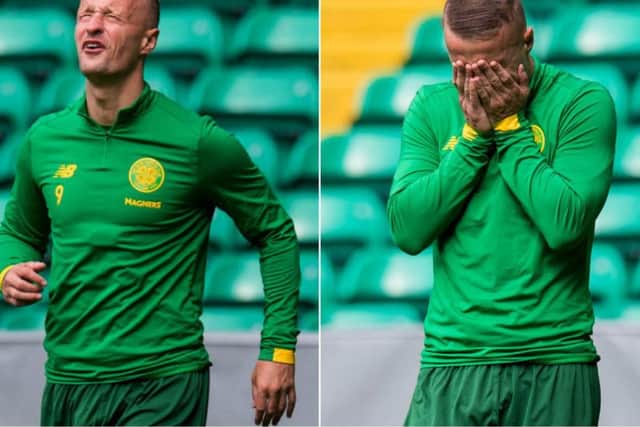 Leigh Griffiths appears to wince in pain during a Celtic training session ahead of the clash with Cluj