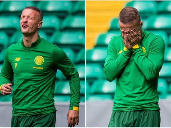 Leigh Griffiths appears to wince in pain during a Celtic training session ahead of the clash with Cluj