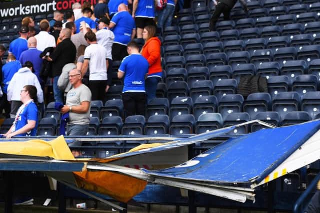 The damaged roof of the disabled section in the away end at Rugby Park.