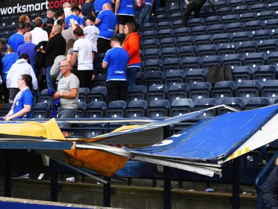 The damaged roof of the disabled section in the away end at Rugby Park.
