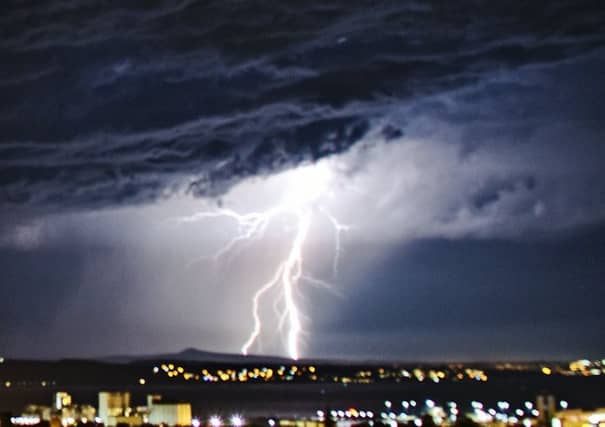A spectacular lightning strike captured from Calton Hill in Edinburgh