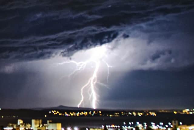 A spectacular lightning strike captured from Calton Hill in Edinburgh