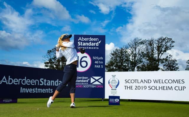 Carly Booth tees off on the 16th hole during the pro-am at the Aberdeen Standard Investments Ladies Scottish Open. Picture: Tristan Jones