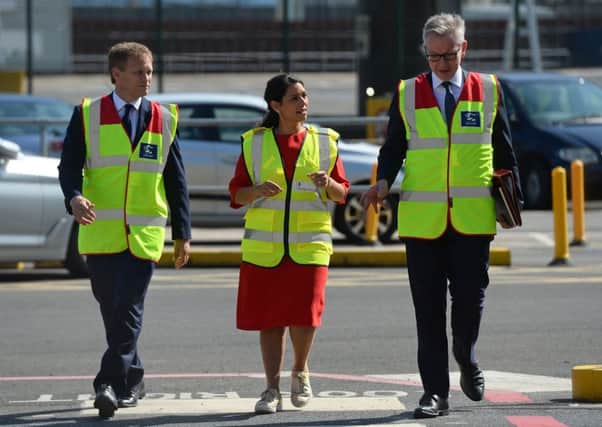 Chancellor of the Duchy of Lancaster Michael Gove (right), home secretary Priti Patel and transport secretary Grant Shapps during a visit to the Port of Dover for a meeting with port officials about the work they are doing to ensure the UK's smooth exit from the European Union. Picture: Kirsty O'Connor/PA Wire