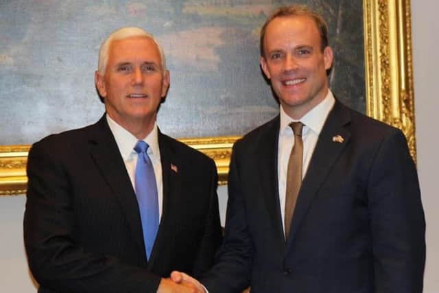 US vice-president Mike Pence (left) at his meeting with UK foreign secretary Dominic Raab