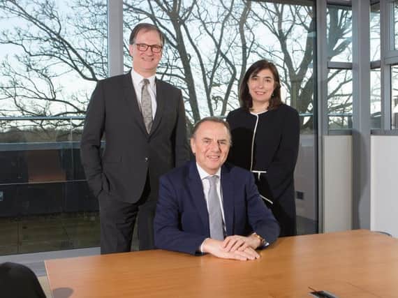 Left to right: S Harrisons development director, David Clancy; chairman Martyn Harrison; and managing director Ann Scott. Picture: Contributed